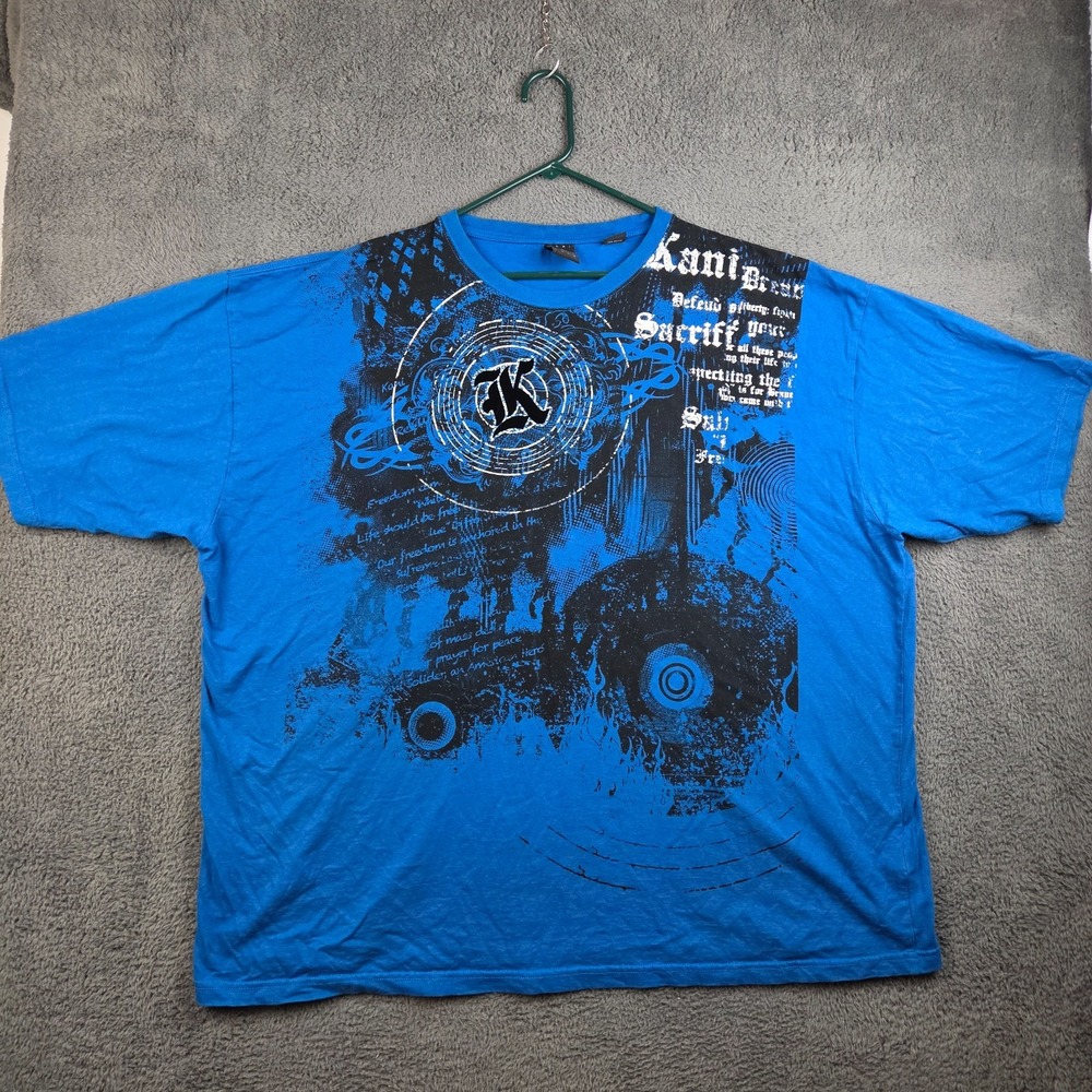 Karl Kani Gold Shirt Men's 4XL Blue Graphic Short Sleeve Hip Hop Streetwear